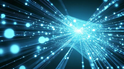 Intricate network of blue light beams converging towards a center illustrating digital connections and technology : Generative AI