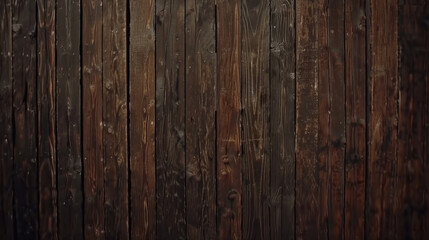 Obraz premium Wooden wall texture with dark brown tones and natural grain patterns, creating rustic and warm atmosphere. Ideal for backgrounds or design projects