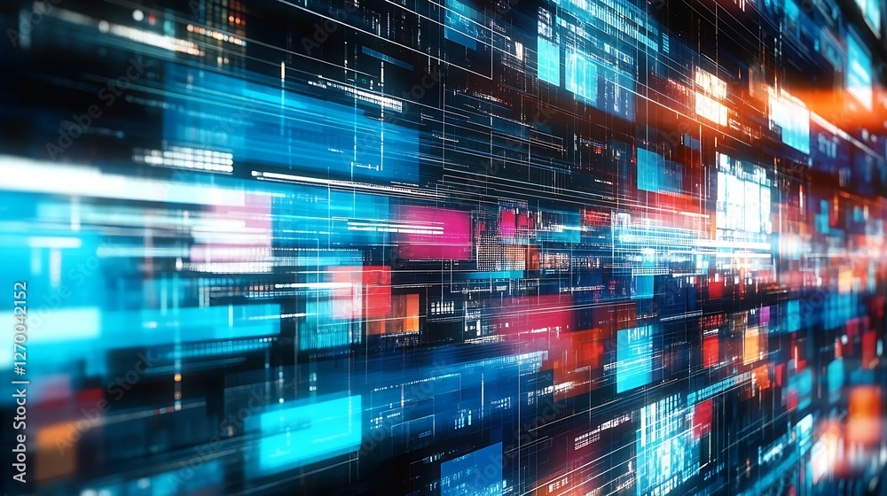 Aufkleber Abstract digital data flow background with vibrant colors and illuminated elements : Generative AI
