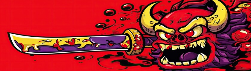 Angry monster with sword. Symbol of power, graphic design element for prints, tattoo or apparel