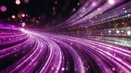 Sparkling Purple Light Trails Creating an Enchanting Abstract Background of Motion and Flow : Generative AI