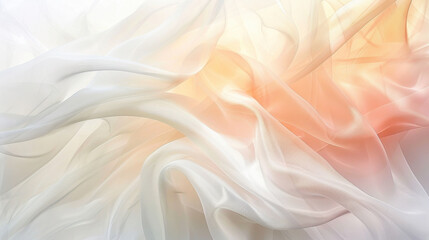 Fototapeta premium Soft, flowing fabric in shades of white and peach creates dreamy, ethereal background. delicate texture and gentle colors evoke sense of calm and tranquility