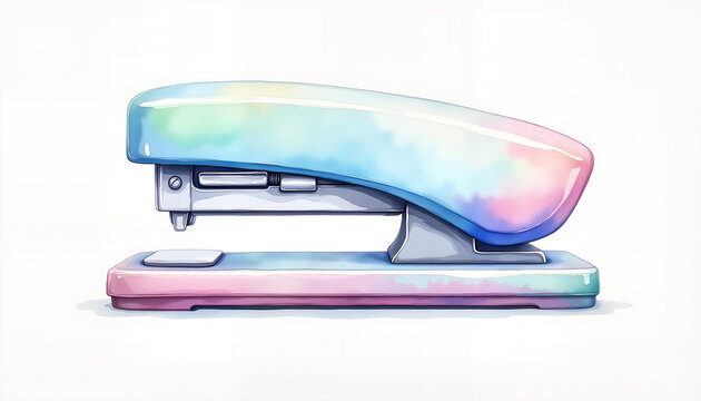 Pastel stapler illustration on white background, office supplies design