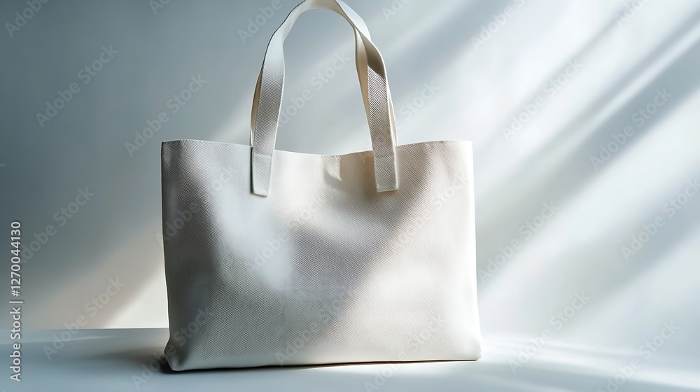 Aufkleber stylish white tote bag highlighted by sunlight casting gentle shadows in a serene setting. : generat