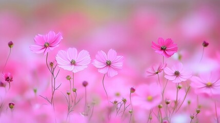 Obraz premium Cosmos Flower Field: A Serene Pink Paradise