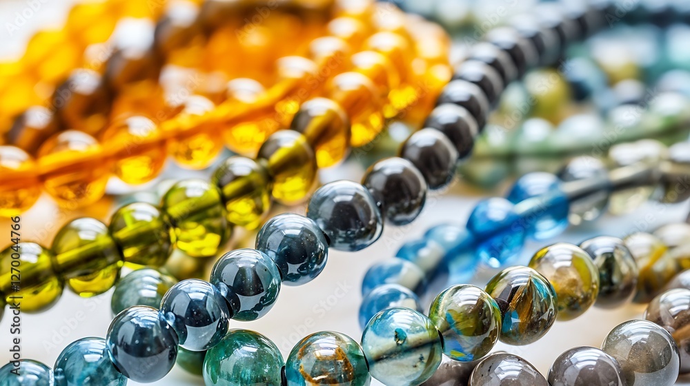 Aufkleber artistic arrangement of colorful gemstone beads in various shapes highlighting their natural eleganc