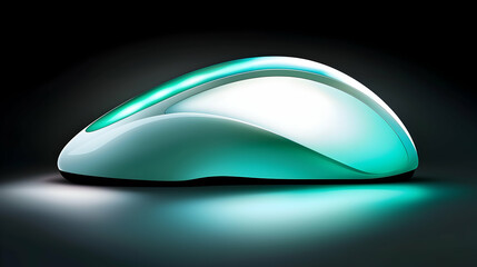 Futuristic teal pod vehicle design, studio lit, dark background, innovation concept