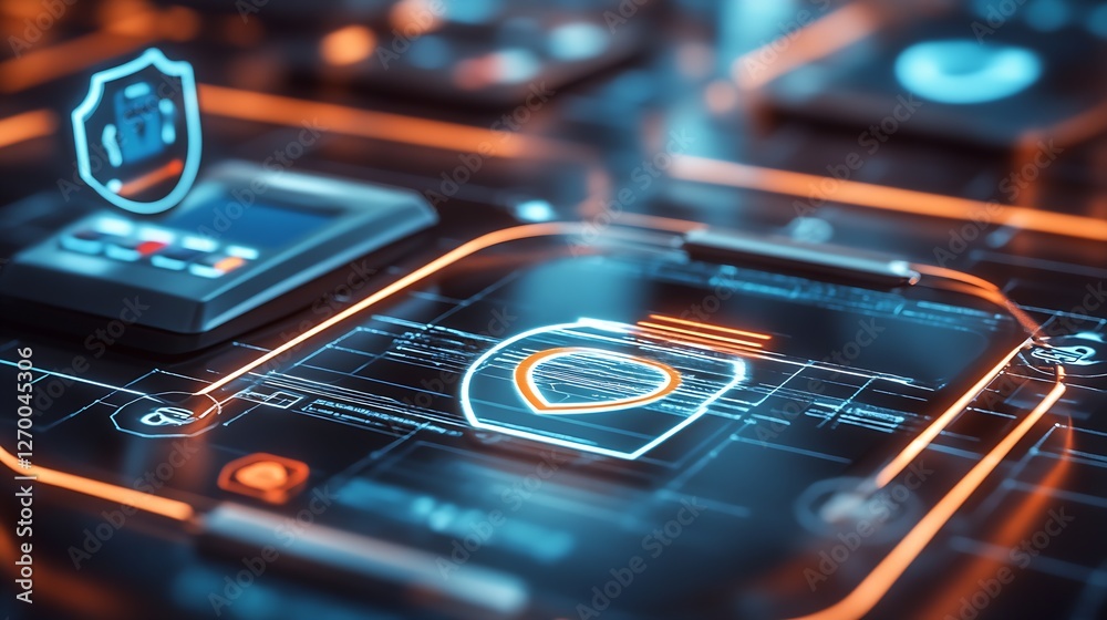 Aufkleber Advanced Digital Shield Icon on a Circuit Board with Highlighted Security Features : Generative AI