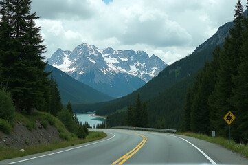 Fototapeta premium Scenic mountain drive canadian rockies nature photography lush environment roadside view adventure concept