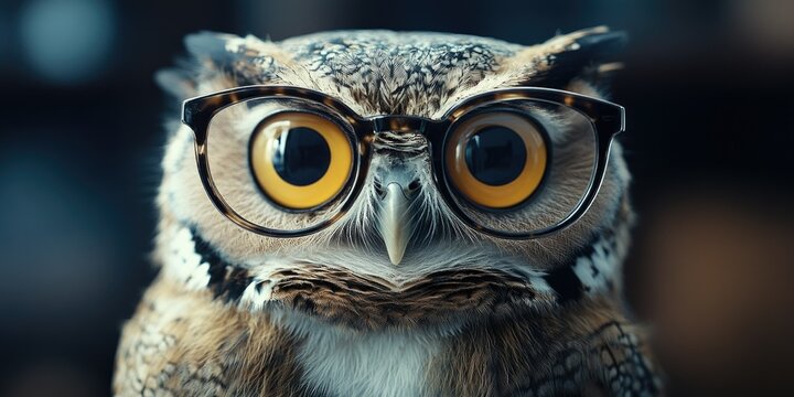 An owl in glasses, exuding a sense of intelligence and style. The perfect image for anyone looking to convey a message of sophistication and cleverness.