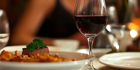 Elegant presentation of gourmet dish with red wine making for a sophisticated dining experience : Generative AI