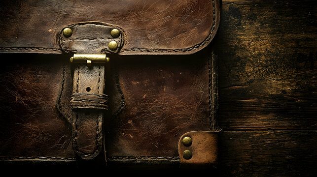 Rustic brown leather satchel on wood, vintage style, handcrafted details, dark background, ideal for travel or lifestyle blogs