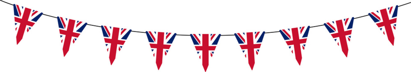 UK bunting garland with british pennants, string of triangular flags