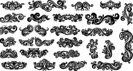 Elegant swirl, spiral and flourish vector set, Swirls spirals and Flourishes illustration, Decorative Ornamental Design Elements for Tattoo, Pattern, and Art
