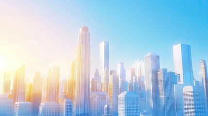 Cityscape sunrise, modern buildings, clear sky, urban background, business