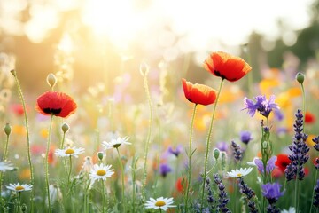 Obraz premium Vibrant Wildflower Meadow at Sunset: A Symphony of Colors