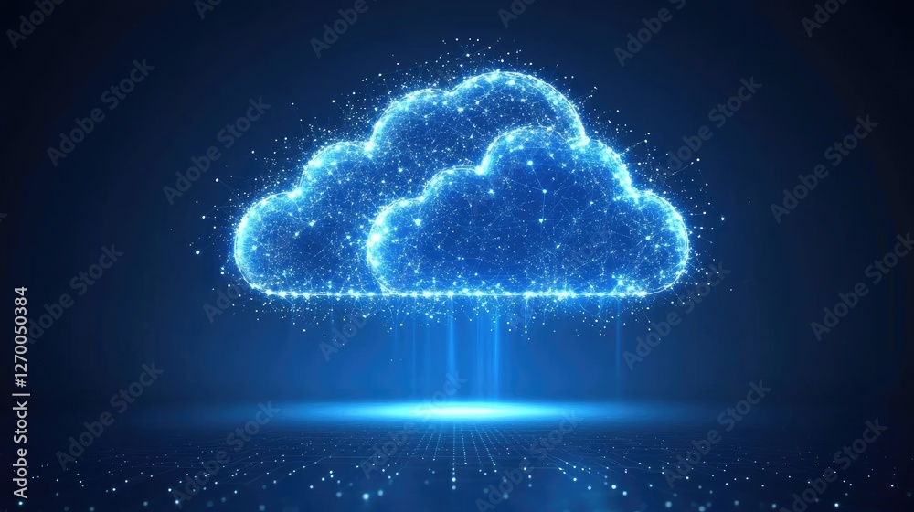 Poster cloud-based artificial intelligence computing with interconnected data nodes and futuristic circuits