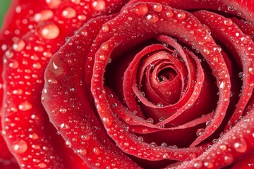 Naklejka premium Dewdrops on a Red Rose: A Close-Up Macro Photography