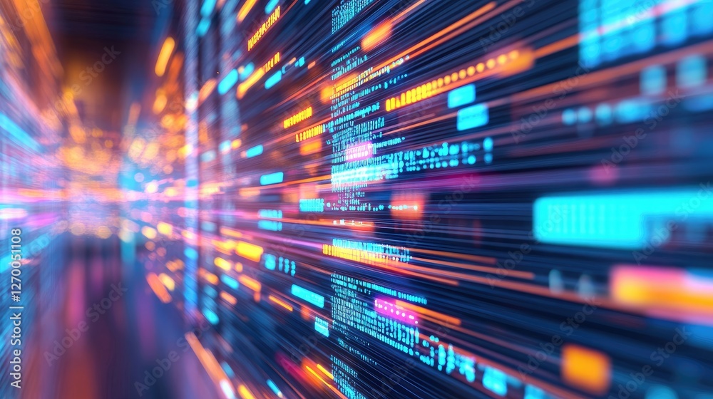 Poster cyber technology security visualization with encrypted ai-powered cloud-based information transfer.