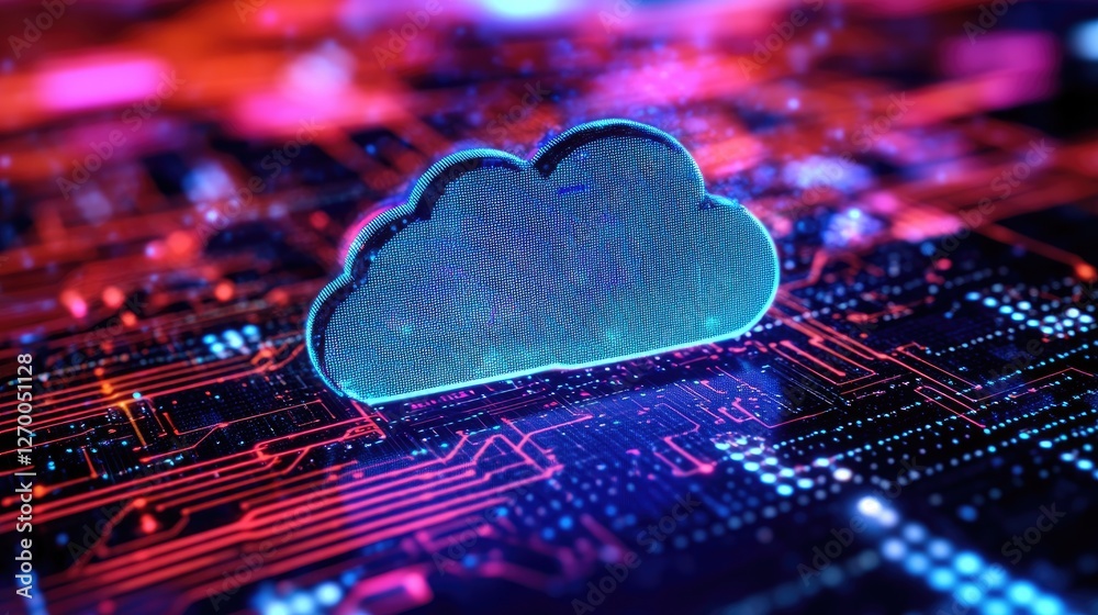 Poster cyber technology security visualization with encrypted ai-powered cloud-based information transfer.