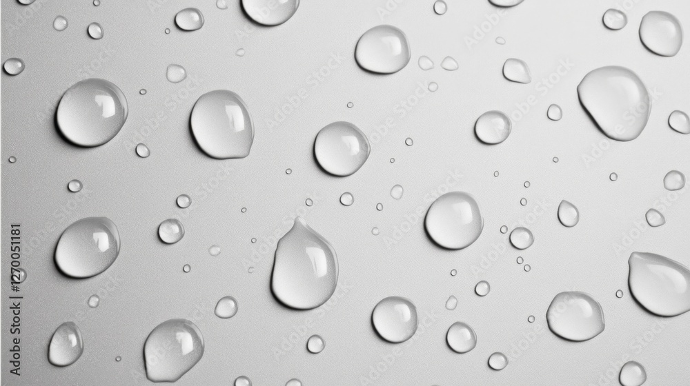 Poster delicate water droplets settle on a sleek surface, creating a mesmerizing interplay of light and ref