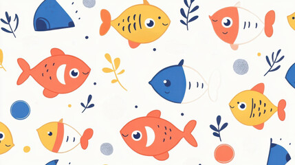 Obraz premium Bright, fun cartoon fish pattern features unique textures and bold colors, perfect for playful designs and creative projects.