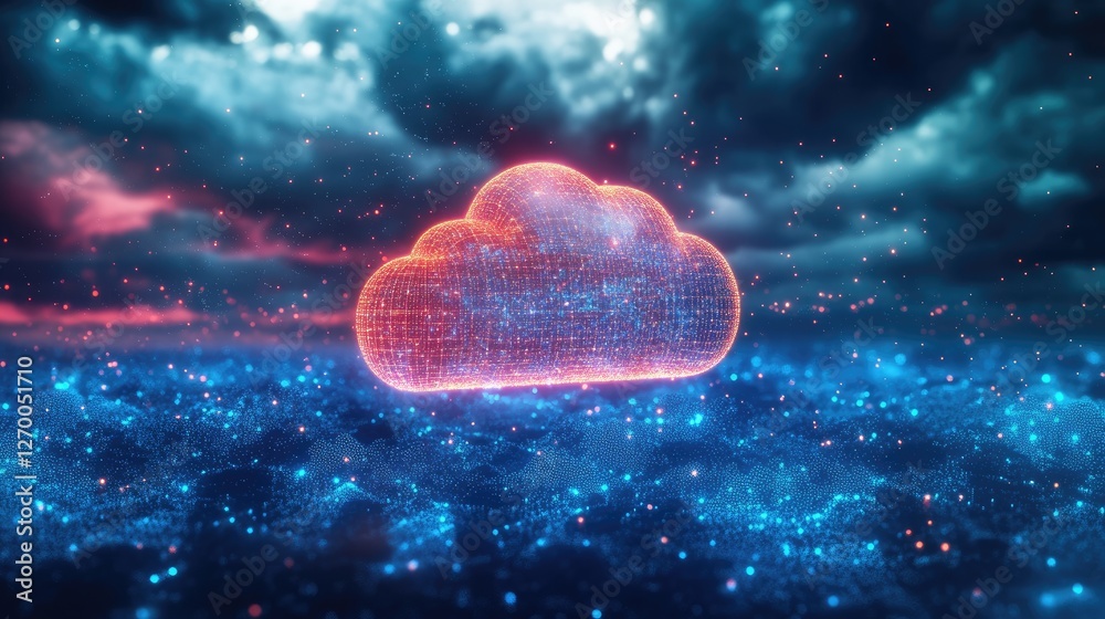 Poster data analytics background with holographic ai-powered insights and futuristic cloud computing.