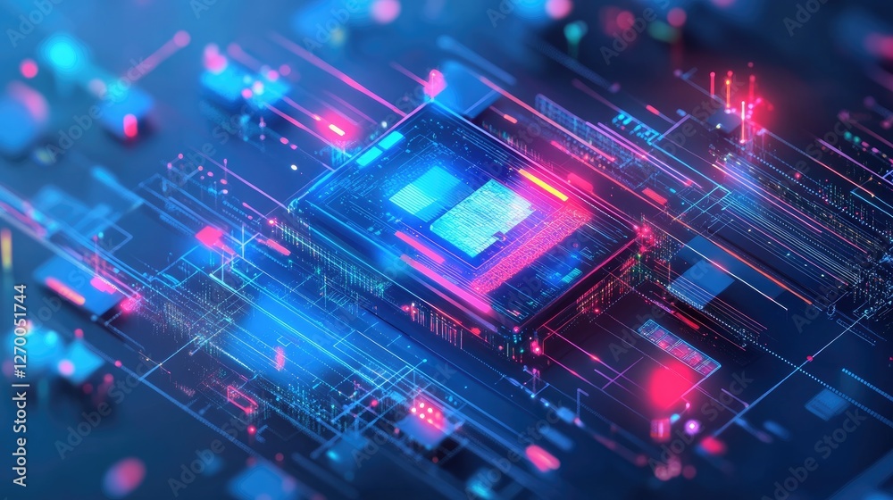 Poster data analytics background with holographic ai-powered insights and futuristic cloud computing.