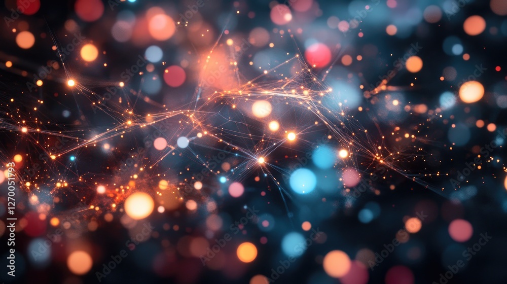 Poster deep learning neural network visualization with futuristic glowing ai technology.