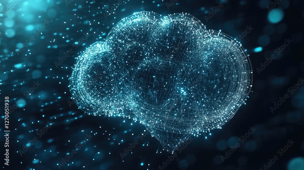 Poster digital ai-driven cloud computing background with interconnected big data visualization.