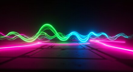 Abstract energy waves with glowing motion trails and futuristic depth