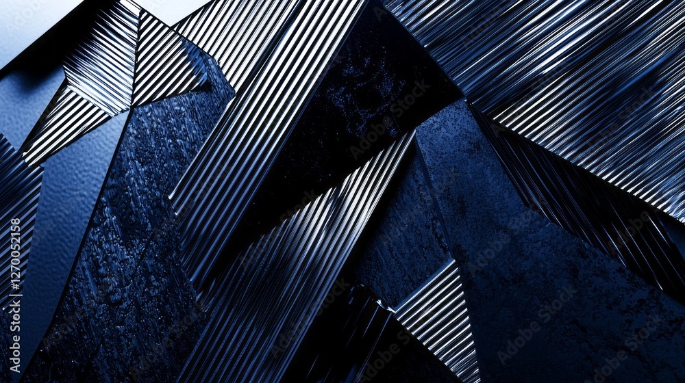 Poster Soft gradients of black and dark blue intersect with sharp white elements, forming an intricate tapestry that invites exploration of its layered complexity