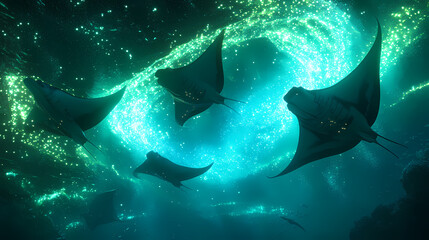 dynamic glowing manta rays