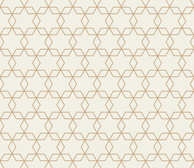Seamless arabic hexagon ornament pattern background with geometric gold lines for wallpaper, textiles, packaging, and graphic design projects. Vector illustration