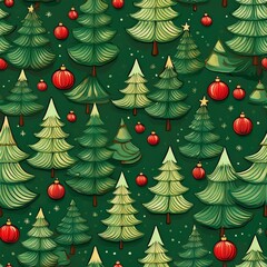 Obraz premium Generated image Seamless red Christmas themed paper with cartoon Christmas trees and baubles for paper