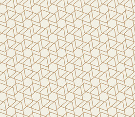 Repeating geometric seamless line shapes pattern on light background with gold lines. Perfect for wallpaper, textile design, packaging, or branding materials. Vector illustration