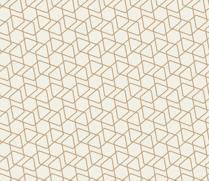 Repeating geometric seamless line shapes pattern on light background with gold lines. Perfect for wallpaper, textile design, packaging, or branding materials. Vector illustration