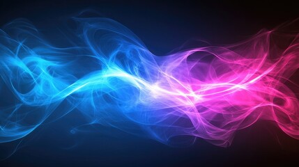 Obraz premium Flowing digital waves in a vibrant gradient of electric blue and neon pink, glowing softly.
