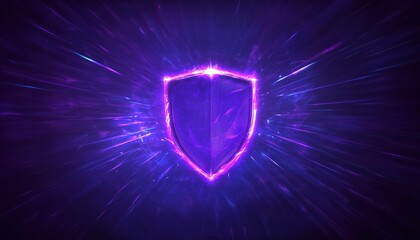 Vibrant purple shield with glowing particles and light effects.