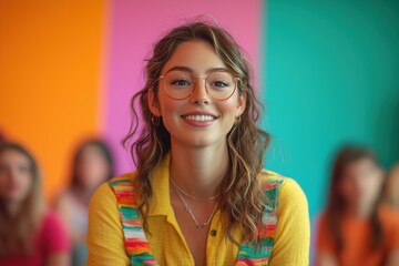 Charismatic casting director engages with talent in vibrant studio setting