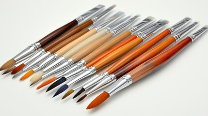 Fototapeta premium Collection of Professional Artist Paintbrushes Arranged in a Row on White