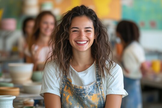 Ceramics instructor showcases vibrant techniques to engaged students during class
