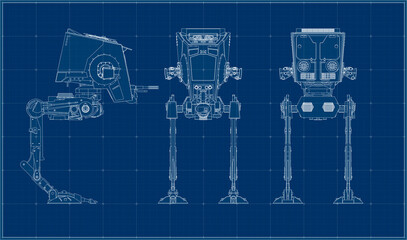 All terrain armored transport. Scale model. Coloring page. Line drawing. Blueprint in three projections	