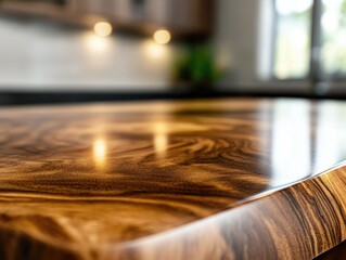 Fototapeta premium High-quality dark wood kitchen island with a sleek design and unique marble countertop, showcasing a luxurious kitchen interior.