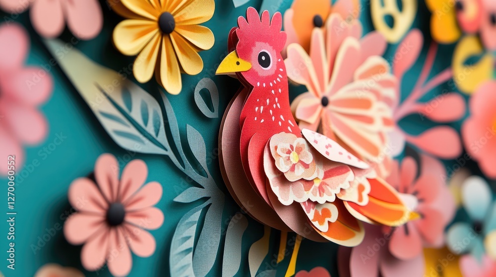 Poster a close-up of fussy cut templates for floral and chicken designs, designed for use in crafting proje