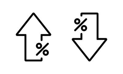 Up and down percent arrow outline icon. Lower and higher price sign symbol