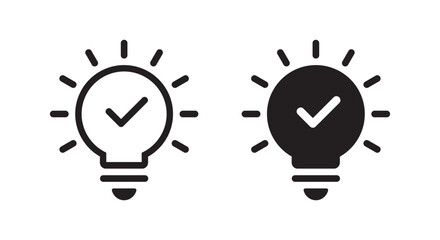 Insight, tip icon in trendy style. Light bulb with check mark sign symbol