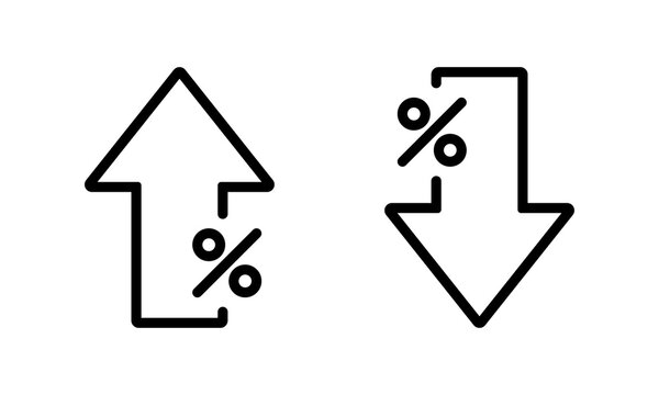 Up and down percent arrow outline icon. Lower and higher price sign symbol