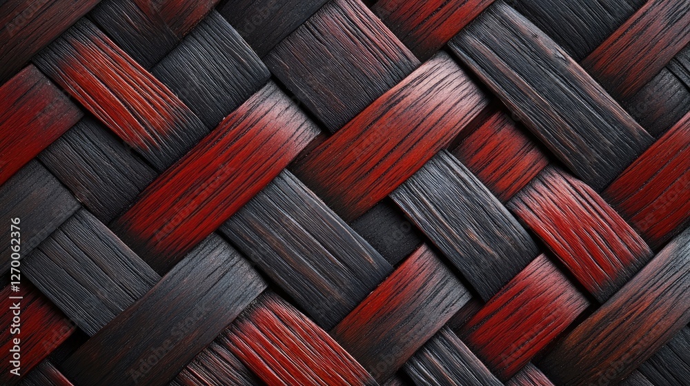 Aufkleber a close-up view of interwoven wooden blocks in shades of dark brown and reddish-brown, creating a te