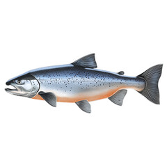 Obraz premium cut-out style illustration of a fresh salmon, streamlined body with silver-blue hues, gentle shading to highlight texture, transparent background, PNG
